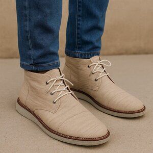 Tom’s Mens 9.5 Beige Textile Lace-Up Chukka Boots With Rubber Sole